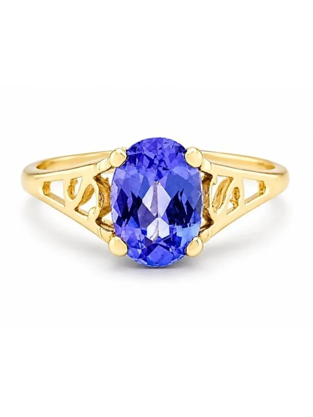Deep Tone Lab Created Tanzanite 1.72 Carats 14k Yellow Gold Ring